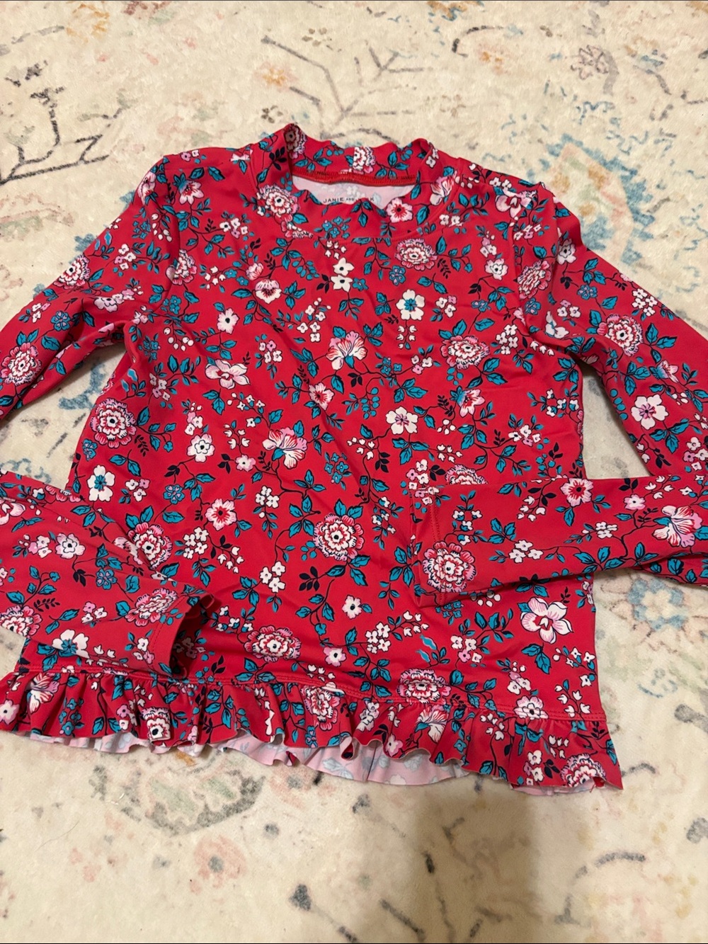 Janie and Jack Red Floral Ruffle Hem Long Sleeve Top. Size 10. Perfect!